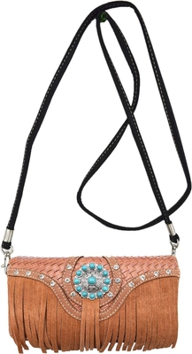 Phong cách phương Tây CONCHOS GEM RHINESTONE STUDED BROIDED LEATHER BURSE COUNTRY HANDBAG Đàn bà BACK GROUND SET