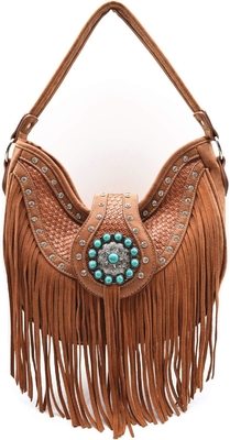 Phong cách phương Tây CONCHOS GEM RHINESTONE STUDED BROIDED LEATHER BURSE COUNTRY HANDBAG Đàn bà BACK GROUND SET