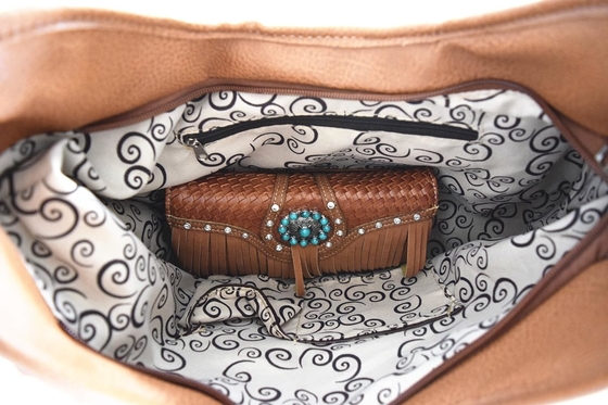 Phong cách phương Tây CONCHOS GEM RHINESTONE STUDED BROIDED LEATHER BURSE COUNTRY HANDBAG Đàn bà BACK GROUND SET