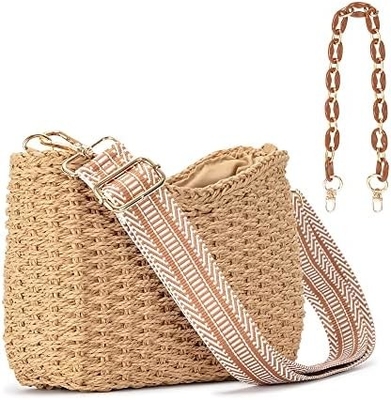 Herald nhỏ tay làm rơm sổ túi crossbody túi cho phụ nữ, mùa hè chic vải túi xách vai túi xách với dây xích
