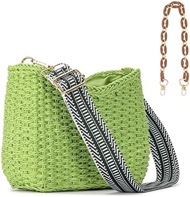 Herald nhỏ tay làm rơm sổ túi crossbody túi cho phụ nữ, mùa hè chic vải túi xách vai túi xách với dây xích
