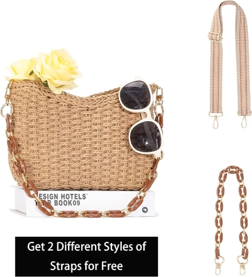 Herald nhỏ tay làm rơm sổ túi crossbody túi cho phụ nữ, mùa hè chic vải túi xách vai túi xách với dây xích