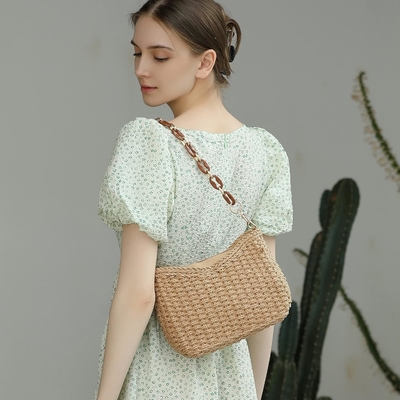 Herald nhỏ tay làm rơm sổ túi crossbody túi cho phụ nữ, mùa hè chic vải túi xách vai túi xách với dây xích