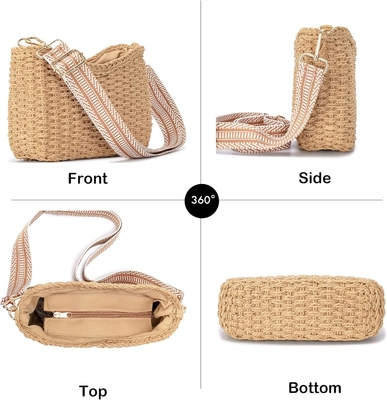 Herald nhỏ tay làm rơm sổ túi crossbody túi cho phụ nữ, mùa hè chic vải túi xách vai túi xách với dây xích