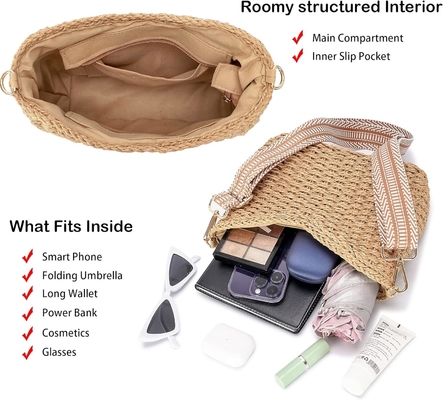 Herald nhỏ tay làm rơm sổ túi crossbody túi cho phụ nữ, mùa hè chic vải túi xách vai túi xách với dây xích