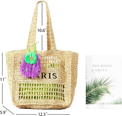 Herald Straw Mesh Beach Tote Bag dành cho phụ nữ, túi xách vai dẻo nhẹ lớn cho mùa hè