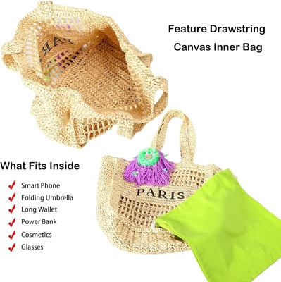 Herald Straw Mesh Beach Tote Bag dành cho phụ nữ, túi xách vai dẻo nhẹ lớn cho mùa hè