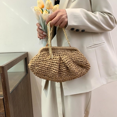Bãi biển Đẹp Đàn bà RAFFIA STRAW DUMPLING CLUTCH STYLISH Mùa hè kỳ nghỉ crossbody bag RATTAN BORSE