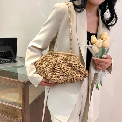 Bãi biển Đẹp Đàn bà RAFFIA STRAW DUMPLING CLUTCH STYLISH Mùa hè kỳ nghỉ crossbody bag RATTAN BORSE