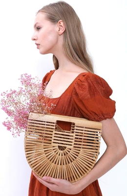 MIUCO Phụ nữ BAMBOO HANDBAG Bàn tay làm bằng tay TOTE LARGE BAG SLOW BEACH BAG