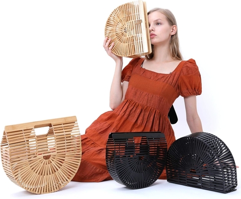 MIUCO Phụ nữ BAMBOO HANDBAG Bàn tay làm bằng tay TOTE LARGE BAG SLOW BEACH BAG