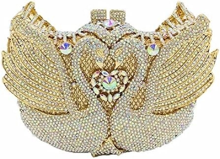 BOUTIQUE DE FGG WOMEN SWAN CLUTCH CRYSTAL EVENING BAGS Đám cưới Tiệc tối Đám phụ nữ Đá thạch cao