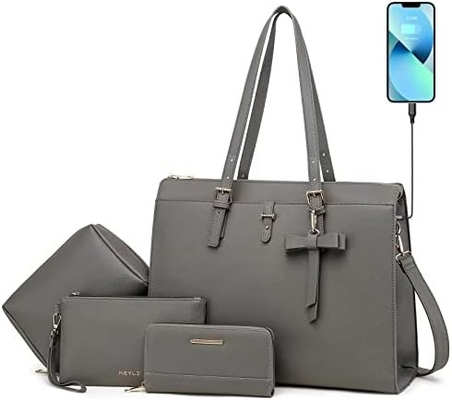 KEYLI 4PC SET LAPTOP BAG cho phụ nữ da lớn LAPTOP BRIEFCASE với cổng sạc USB máy tính vai túi xách PU