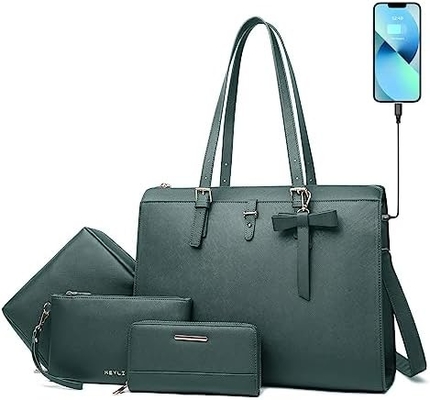 KEYLI 4PC SET LAPTOP BAG cho phụ nữ da lớn LAPTOP BRIEFCASE với cổng sạc USB máy tính vai túi xách PU