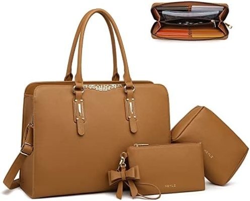 KEYLI 4PC SET LAPTOP BAG cho phụ nữ da lớn LAPTOP BRIEFCASE với cổng sạc USB máy tính vai túi xách PU