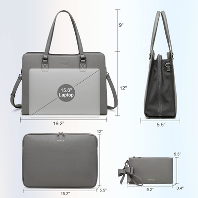 KEYLI 4PC SET LAPTOP BAG cho phụ nữ da lớn LAPTOP BRIEFCASE với cổng sạc USB máy tính vai túi xách PU