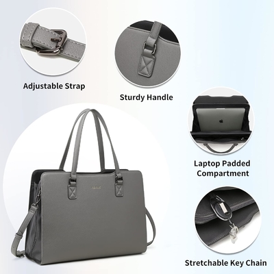 KEYLI 4PC SET LAPTOP BAG cho phụ nữ da lớn LAPTOP BRIEFCASE với cổng sạc USB máy tính vai túi xách PU