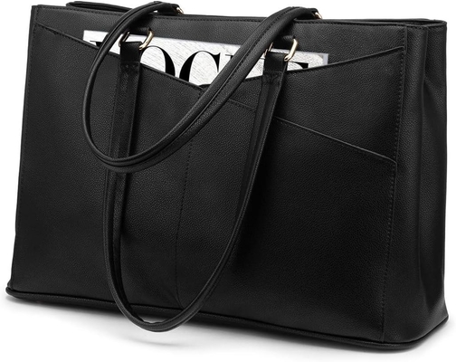 laptop túi xách cho phụ nữ 15,6 inch da chống nước túi máy tính kinh doanh văn phòng làm việc briefcase màu đen