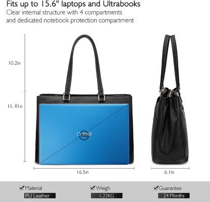 laptop túi xách cho phụ nữ 15,6 inch da chống nước túi máy tính kinh doanh văn phòng làm việc briefcase màu đen