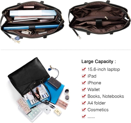 laptop túi xách cho phụ nữ 15,6 inch da chống nước túi máy tính kinh doanh văn phòng làm việc briefcase màu đen