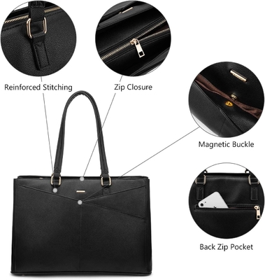 laptop túi xách cho phụ nữ 15,6 inch da chống nước túi máy tính kinh doanh văn phòng làm việc briefcase màu đen