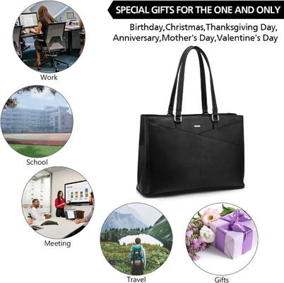 laptop túi xách cho phụ nữ 15,6 inch da chống nước túi máy tính kinh doanh văn phòng làm việc briefcase màu đen