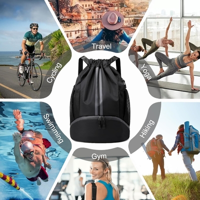 HOEDIA SPORTS DRAWSTRING BACKPACK - STRING SWIM GYM BAG Với khoang giày và túi chống ướt cho phụ nữ&amp;nam