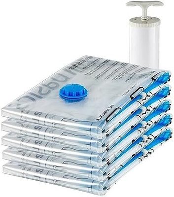 Amazon Basics túi lưu trữ niêm phong ép chân không với máy bơm tay, trung bình, 5 gói, trắng, xanh trời