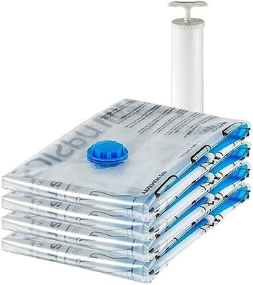 Amazon Basics túi lưu trữ niêm phong ép chân không với máy bơm tay, trung bình, 5 gói, trắng, xanh trời