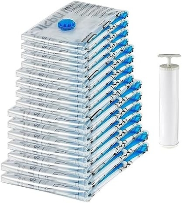 Amazon Basics túi lưu trữ niêm phong ép chân không với máy bơm tay, trung bình, 5 gói, trắng, xanh trời