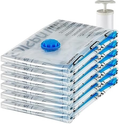 Amazon Basics túi lưu trữ niêm phong ép chân không với máy bơm tay, trung bình, 5 gói, trắng, xanh trời