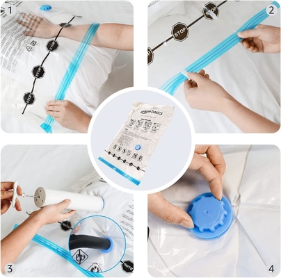 Amazon Basics túi lưu trữ niêm phong ép chân không với máy bơm tay, trung bình, 5 gói, trắng, xanh trời