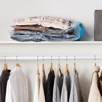 Amazon Basics túi lưu trữ niêm phong ép chân không với máy bơm tay, trung bình, 5 gói, trắng, xanh trời