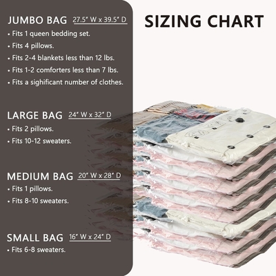 SUOCO 8 túi lưu trữ chân không trung bình, túi tiết kiệm không gian với máy bơm tay đi lại, túi kín không khí nén