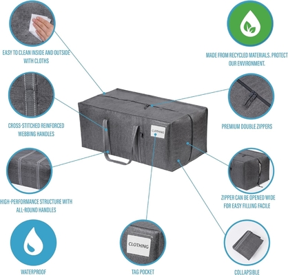 VENO 4 Pack Bags Plastic Storage Tote Clothing Organization Lớn W Nắp / Zipper. Hộp đóng gói / thùng thay thế