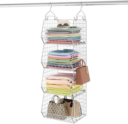 X-COSRACK 4 TIER FOLDABLE CLOTHET ORGANIZER, CLOTHES RELVES với 5 S HOOKS, Bức tường MOUNT &amp; CABINET WIRE STORE BASKET BINS,