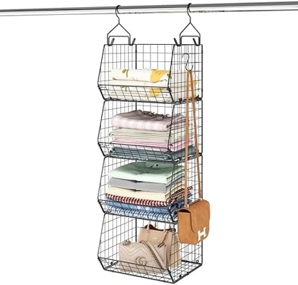 X-COSRACK 4 TIER FOLDABLE CLOTHET ORGANIZER, CLOTHES RELVES với 5 S HOOKS, Bức tường MOUNT &amp; CABINET WIRE STORE BASKET BINS,