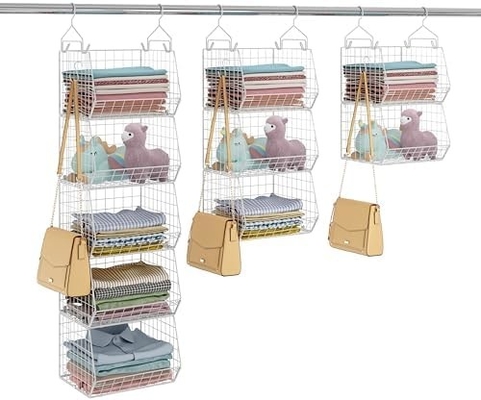 X-COSRACK 4 TIER FOLDABLE CLOTHET ORGANIZER, CLOTHES RELVES với 5 S HOOKS, Bức tường MOUNT &amp; CABINET WIRE STORE BASKET BINS,