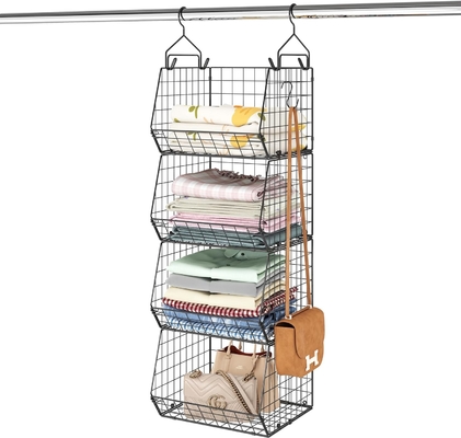 X-COSRACK 4 TIER FOLDABLE CLOTHET ORGANIZER, CLOTHES RELVES với 5 S HOOKS, Bức tường MOUNT &amp; CABINET WIRE STORE BASKET BINS,