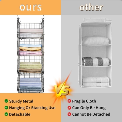 X-COSRACK 4 TIER FOLDABLE CLOTHET ORGANIZER, CLOTHES RELVES với 5 S HOOKS, Bức tường MOUNT &amp; CABINET WIRE STORE BASKET BINS,
