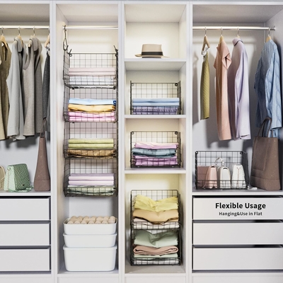 X-COSRACK 4 TIER FOLDABLE CLOTHET ORGANIZER, CLOTHES RELVES với 5 S HOOKS, Bức tường MOUNT &amp; CABINET WIRE STORE BASKET BINS,
