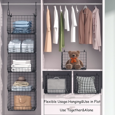 X-COSRACK 4 TIER FOLDABLE CLOTHET ORGANIZER, CLOTHES RELVES với 5 S HOOKS, Bức tường MOUNT &amp; CABINET WIRE STORE BASKET BINS,