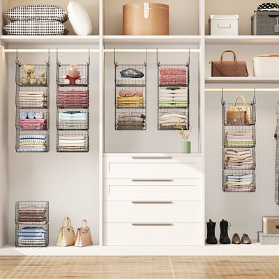 X-COSRACK 4 TIER FOLDABLE CLOTHET ORGANIZER, CLOTHES RELVES với 5 S HOOKS, Bức tường MOUNT &amp; CABINET WIRE STORE BASKET BINS,