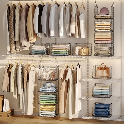 X-COSRACK 4 TIER FOLDABLE CLOTHET ORGANIZER, CLOTHES RELVES với 5 S HOOKS, Bức tường MOUNT &amp; CABINET WIRE STORE BASKET BINS,