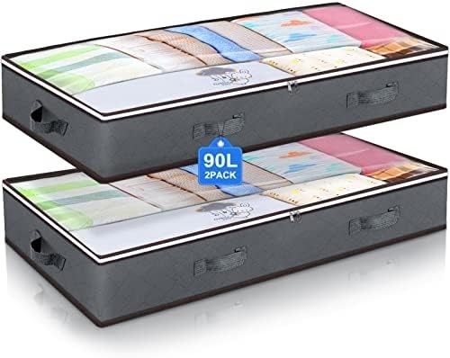 Budding Joy 90L Chất chứa dưới giường, tổ chức tủ quần áo và thùng lưu trữ, túi lưu trữ dưới giường có thể gập lại