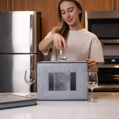 VENO 2 gói Wine Glass Storage Box với nắp và tay cầm, Glasswares, Trung Quốc tổ chức, tuyệt vời cho di chuyển, vận chuyển.