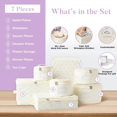 7PC Đồ chứa chứa với 48 cắt theo kích thước cảm thấy bên trong.