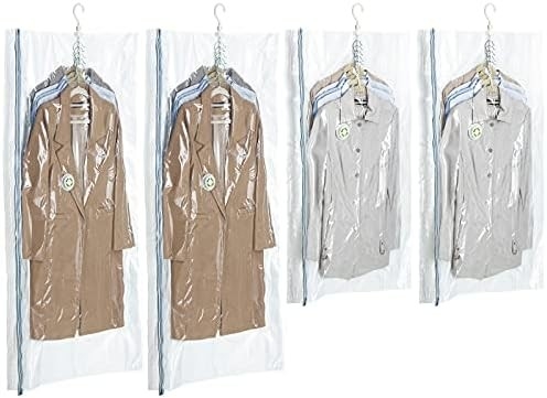 TAILI Vỏ túi lưu trữ chân không treo túi tiết kiệm không gian, bộ 4 (2 dài, 2 ngắn), túi kín chân không rõ ràng cho quần áo