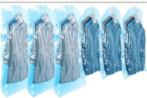 TAILI Vỏ túi lưu trữ chân không treo túi tiết kiệm không gian, bộ 4 (2 dài, 2 ngắn), túi kín chân không rõ ràng cho quần áo