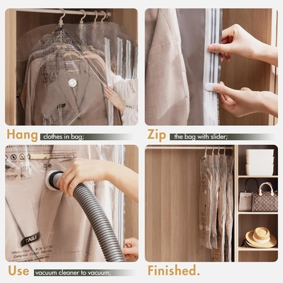 TAILI Vỏ túi lưu trữ chân không treo túi tiết kiệm không gian, bộ 4 (2 dài, 2 ngắn), túi kín chân không rõ ràng cho quần áo
